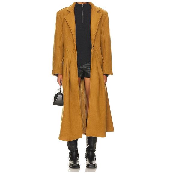 Free People Women's Tan Wool Victoria Long Coat Size XL NEW - Picture 1 of 5